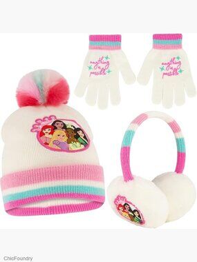 Girls Winter Earmuffs and Gloves Set for Ages 4-7